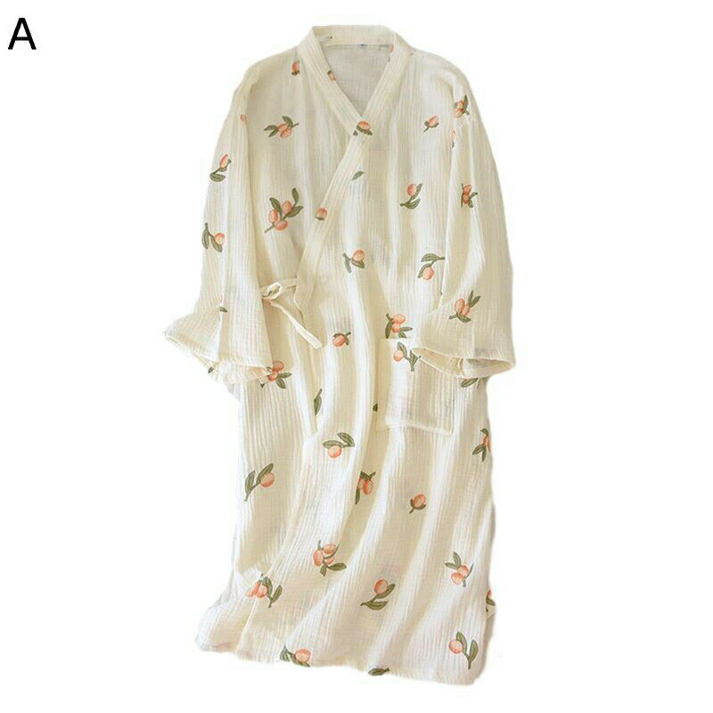 ガーゼ100 和式 パジャマ ワンピースパジャマ 前開襟 レディース ロング 小花柄 モモ 桃 ポケット付き 寝巻き 旅館浴衣 春着 夏服 薄手 ルームウェア 寝巻き 部屋着 ホテル 入院用 温泉着 お風呂