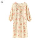 レディース ガーゼパジャマ ワンピース 小花柄 お寝巻 コットン100 綿 ルームウェア 寝巻き 丸首 ミモレ丈 部屋着 春 夏 秋 お風呂上り 湯上り 入院用...