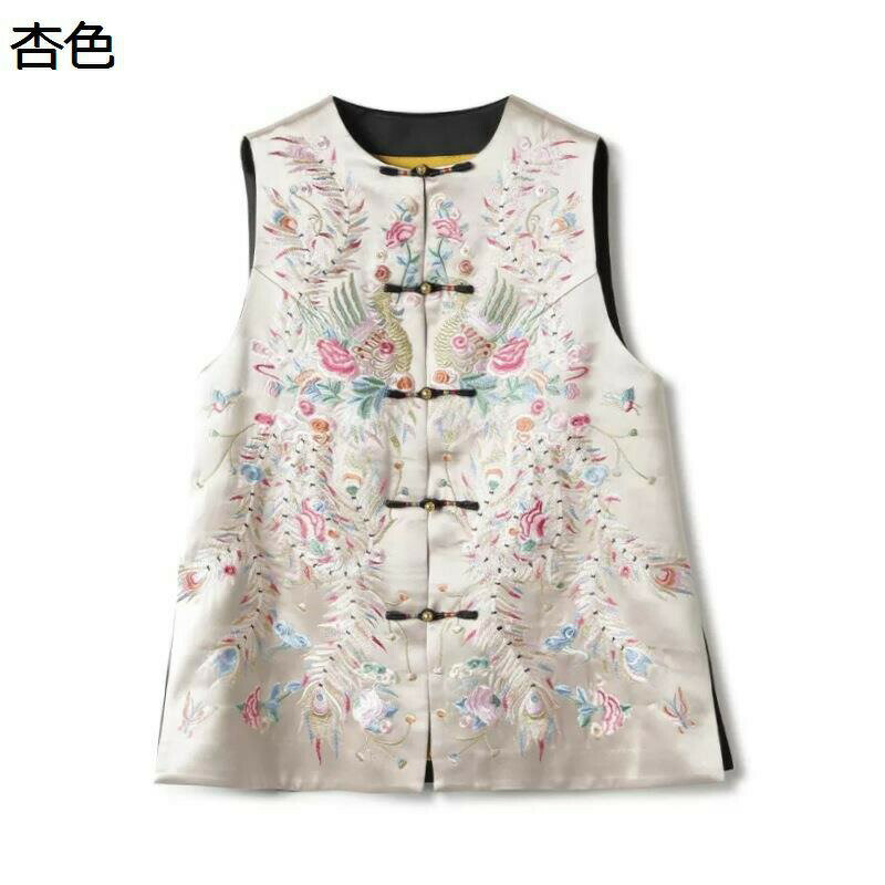中華風 ベスト ジレ レディース 袖なし 鳳凰&花柄刺繍 チャイナ服 チョッキ ゆったり お洒落 サマージャケット 軽量 重ね着 おしゃれ レイヤード 前開 シンプル 春夏秋用 ファッション スタンドカラー