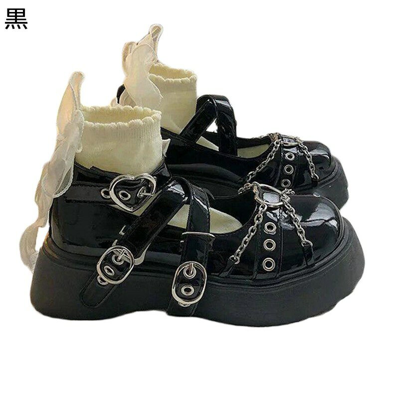 パンク パンプス ハートバックル レディース ゴスロリ 甲ストラップ ラウンドトゥ 厚底 プラットフォー..