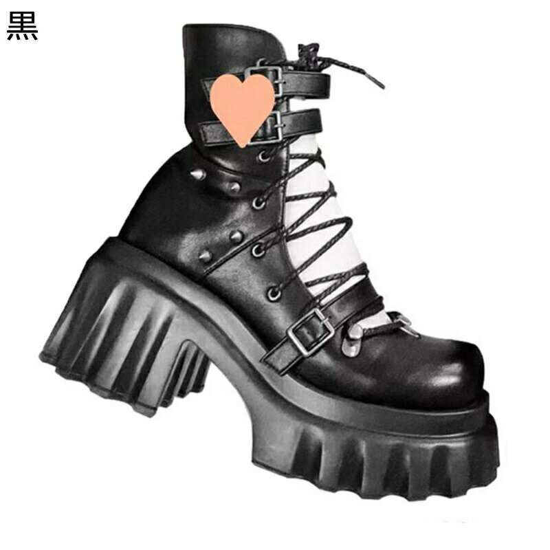 ショートブーツ レディース レースアップ 厚底ゴスロリパンプス ロリータ ラウンドトゥ サブカル 原宿 ..