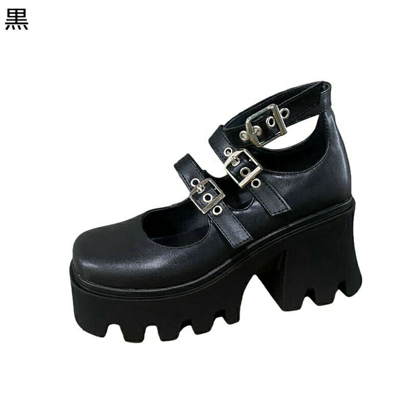 厚底靴 ゴスロリ メリージェーン ロリータ 厚底パンプス レディース アンクルストラップ 甲ストラップ ..