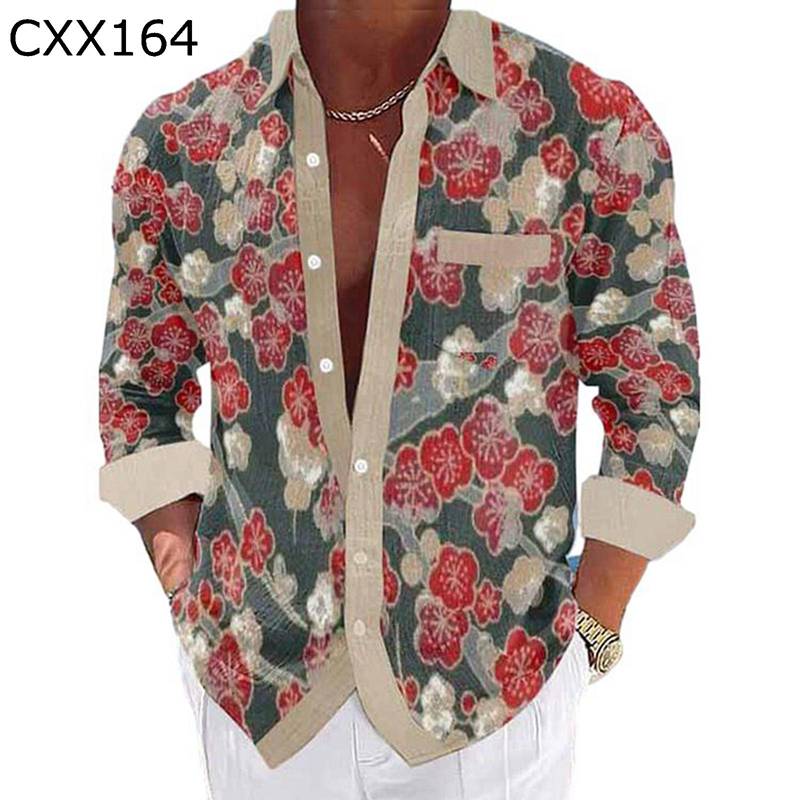 長袖シャツ カジュアルシャツ メンズ 3D プリントシャツ カーディガン 総柄 春秋 ボタンダウン ゆったり ルーズ 快適 軽量 スタンドカラー 日焼け止め かっこいい 夏祭り 花火大会 イベント クラブ
