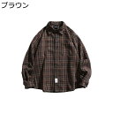 メンズ チェックシャツ 長袖 開襟 ボタンダウンシャツ ネルシャツ 胸ポケット レギュラーフィット 総柄 折り襟シャツ 秋 ヴィンテージ調 着心地良い ストリー...