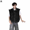 デニムベスト メンズ ダメージデザイン 袖なし ベストレ カジュアルベスト 重ね着 チョッキ ジ ヴィンテージ ジージャン Gジャン ノースリーブアウター 着回し力 通勤通学 カーゴ ライダース