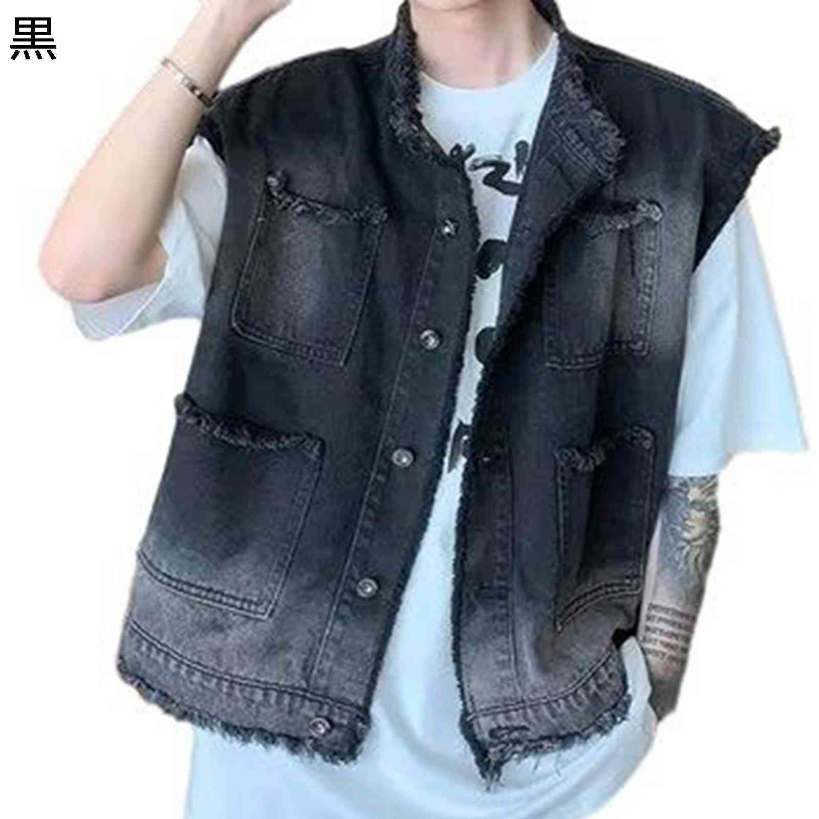 ベスト メンズ デニム おしゃれ チョッキ レジベスト ダメージデザイン Gジャン ジージャン レイヤード ヴィンテージ ノースリーブジャケットトレンド ライダース 薄い コーディネート 春夏秋用