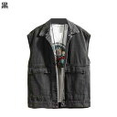 メンズベスト デニムベスト 重ね着 Gジャン ジージャン オートバイベスト 袖なしジャケット カジュアルベスト ヒップホップ チョッキ ジレ トップス ノースリーブアウター 街着 韓国風 おしゃれ