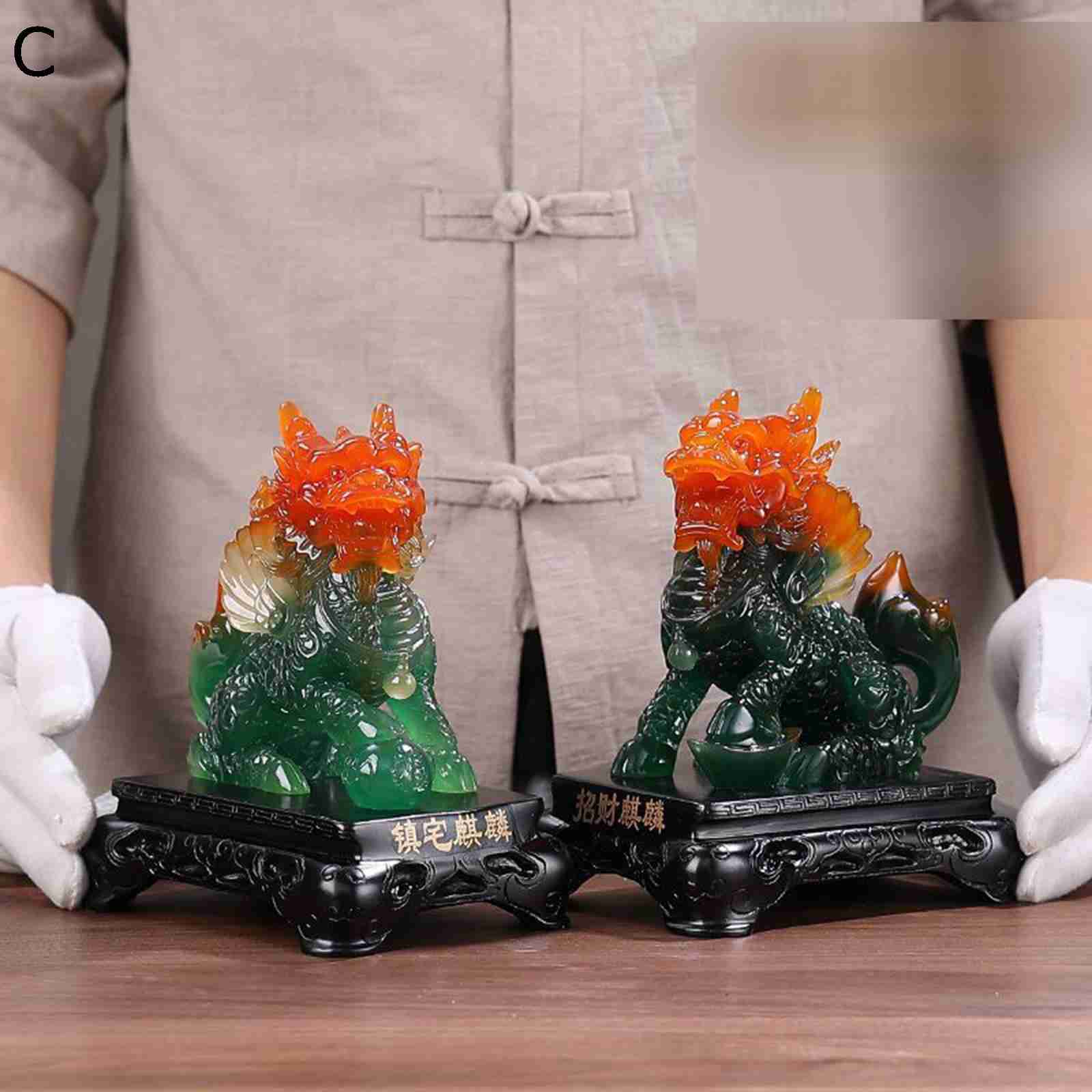 kcreateの置き物 キリン 麒麟 招財 一対 お守り 風水グッズ 福運 2体セット 開運厄除 鎮宅 開運祈願 浄化 インテリア 装飾用 風水アイテム/置物 風水グッズ 魔除け 樹脂製 ダイニングテーブル インテリア お礼 新年 贈り物｜アングル3