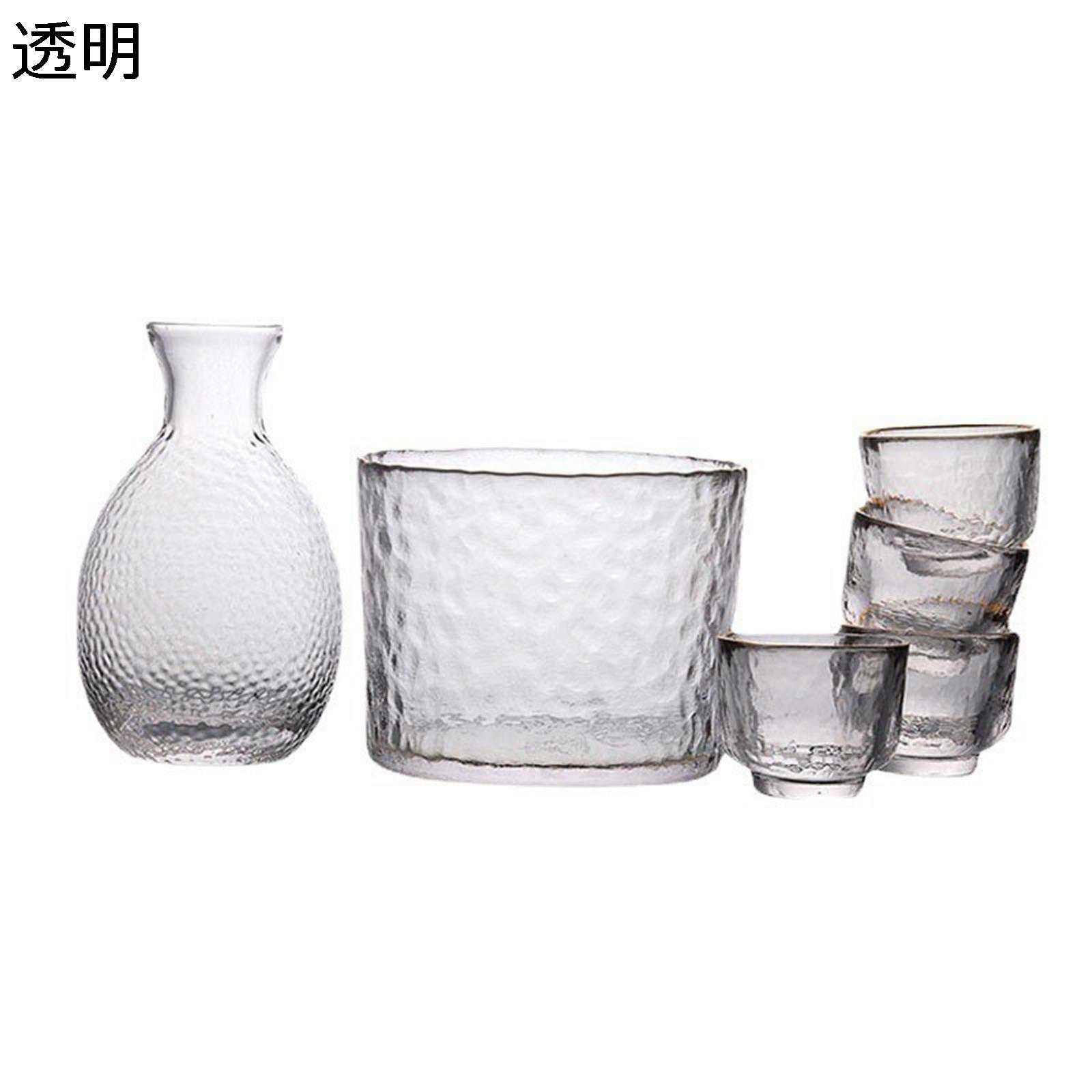 日本酒用 酒器セット ガラス徳利セット 和酒徳利セット 和風 日式 シンプル おしゃれ 徳利1個 ぐい呑み4個セット 燗器1個 プノンペン 酒燗冷酒器 6点セット ガラス グラス 温酒用 居酒屋 家庭用