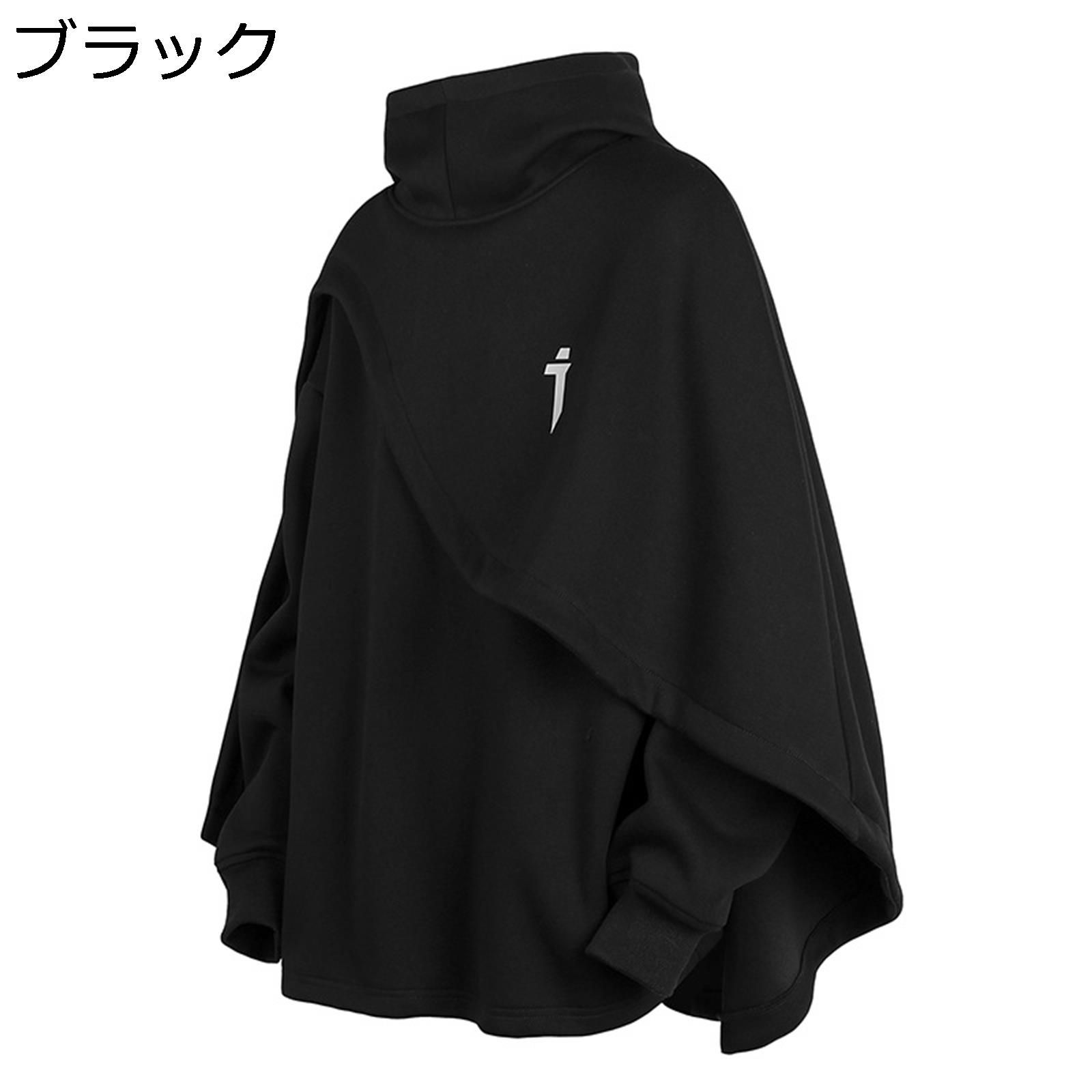 メンズ パーカー プルオーバー 長袖 カッコイイ 重ね着風 機能風 個性 フード付き タートルネック ワンポイント トップス コート アウター カジュアル ゆったり ファッション 春秋 お出掛け ストリート