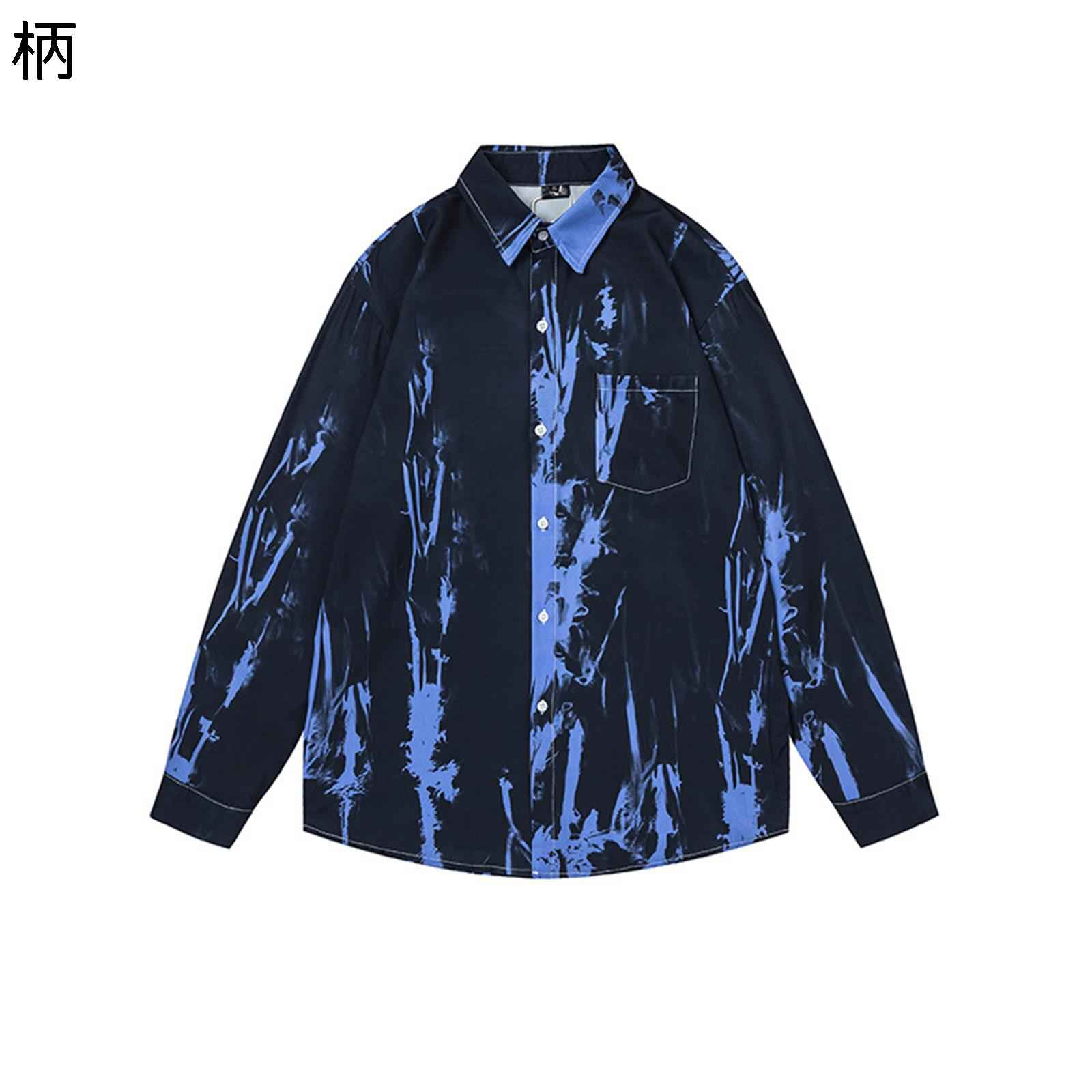 長袖シャツ オックスフォードシャツ メンズ 春秋 総柄シャツ ボタンダウン 大きいサイズ 快適 軽量 ダーク系 ゆったり レギュラーフィット 吸汗透湿 モード系 おしゃれ ペアルック 襟付き hiphop 原宿系