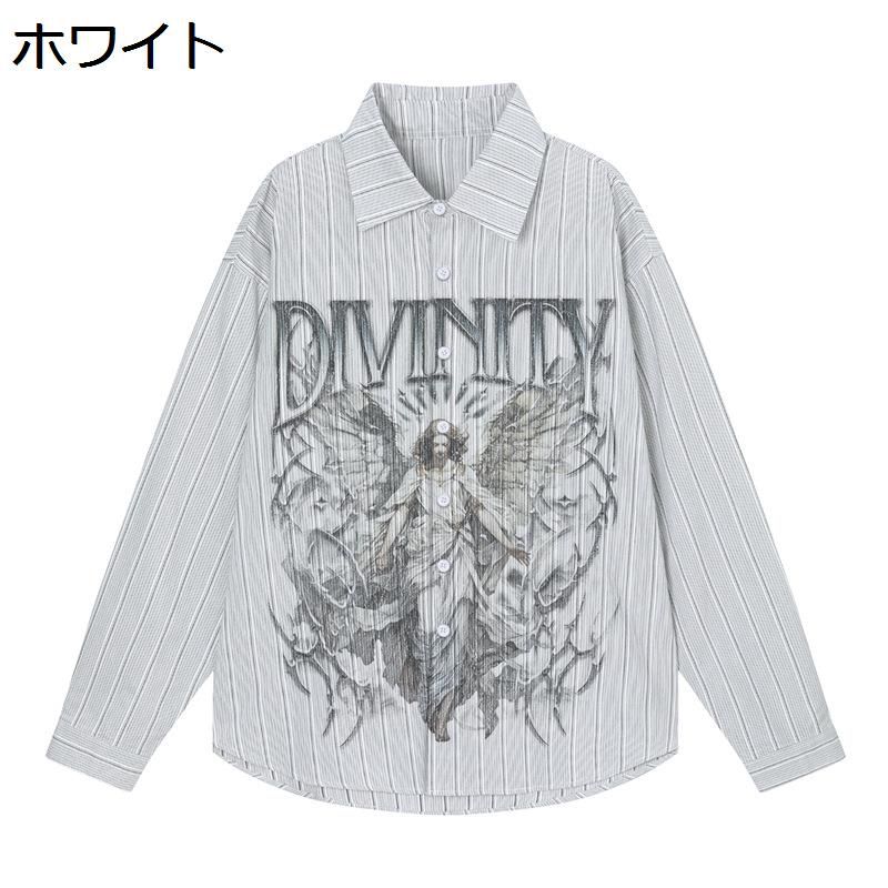 楽天kcreate長袖シャツ カジュアルシャツ メンズ 秋服 聖母マリア柄シャツ レトロ ボタンダウン 大きいサイズ 薄手 サラサラ オープンカラー 吸汗透湿 モード系 ファッション カップル 前開き ストリート クール