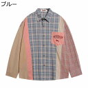 チェックシャツ ボタンダウン 開襟シャツ メンズ バイカラー ジャケットシャツ 胸ポケット 長袖シャツ 折り襟 ユニセックス 男女通用 カジュアル 着心地いい 春秋 スタイリッシュ レジャー ジャケット