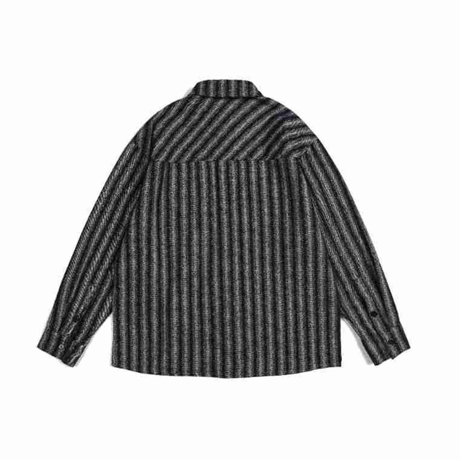 メンズ シャツ 長袖 黒 縞柄 2ポケット ボタンダウン ストライプ 開襟シャツ 折り襟 ジャケット シャツ 暗黒系 個性的 印象派 トレンド 秋 カジュアル 着心地いい 韓国ファッション アウター