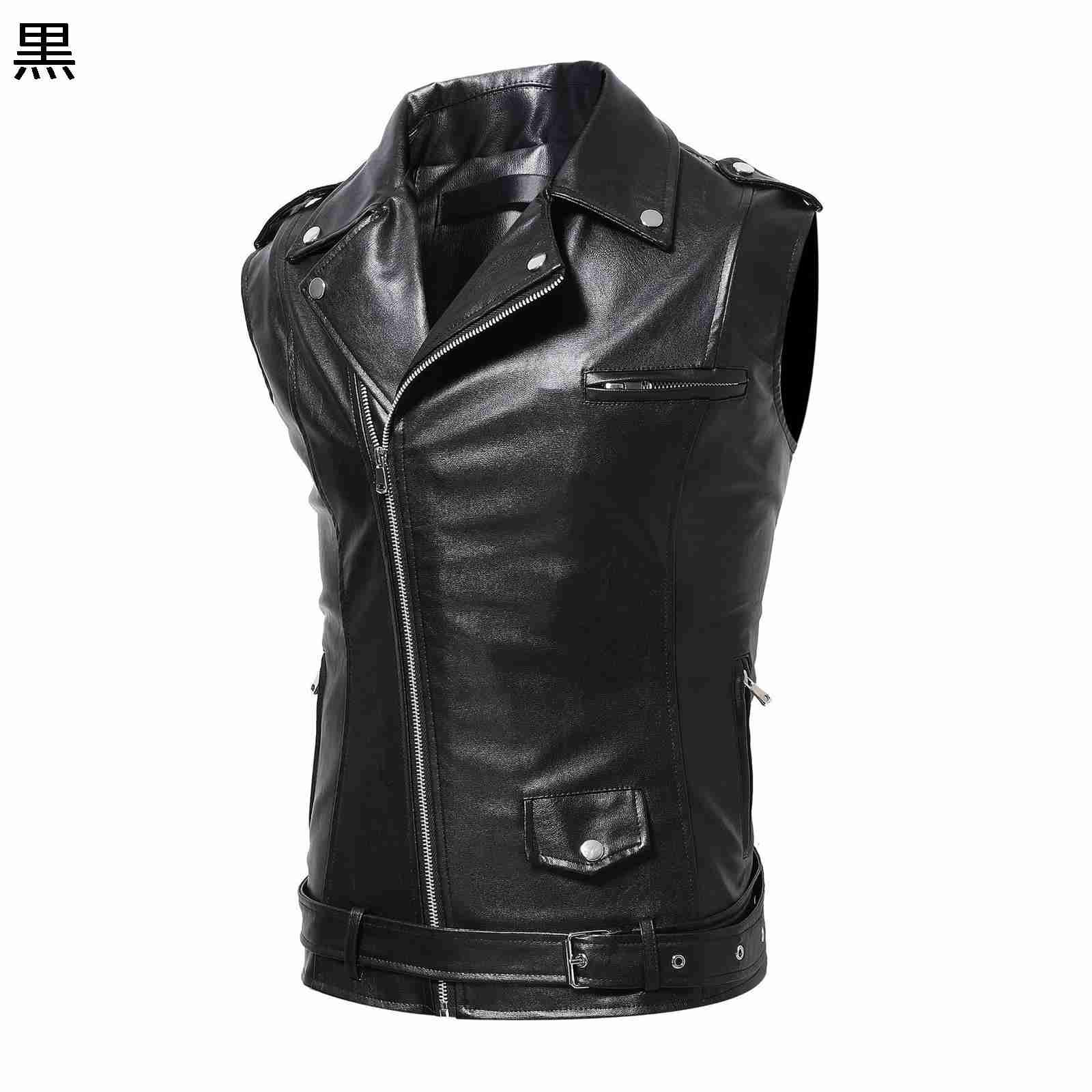 PUレザーベスト メンズ 革ジャン ライダース オートバイベスト バイクベスト スリム 細身 お洒落 防風 細身 ノースリーブ ショート丈 韓国 ハンサム ファッション カジュアル 大きいサイズ