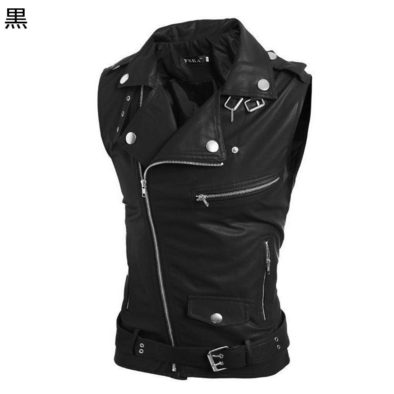 PUベスト メンズ オートバイベスト レザーベスト Vネック 原宿系 細身 ライダースジャケット ノースリーブジャケット カジュアル PU革ジャン 革ベスト バイク 着痩せ かっこいい おしゃれ 秋冬