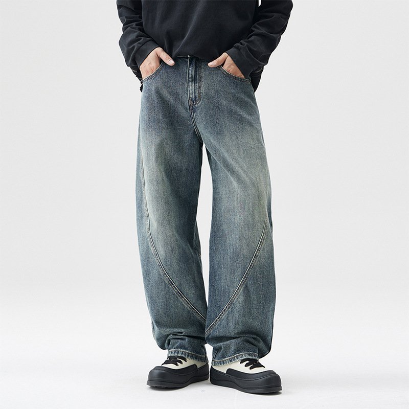 デニム バギーパンツ メンズ ヴィンテージ ジーンズ ワイドパンツ ルーズ デザイン性 S-4XL 大きいサイズ ゆったり Gパン おしゃれ ハイストリート ストリートモード 着痩せ 秋冬 男女兼用