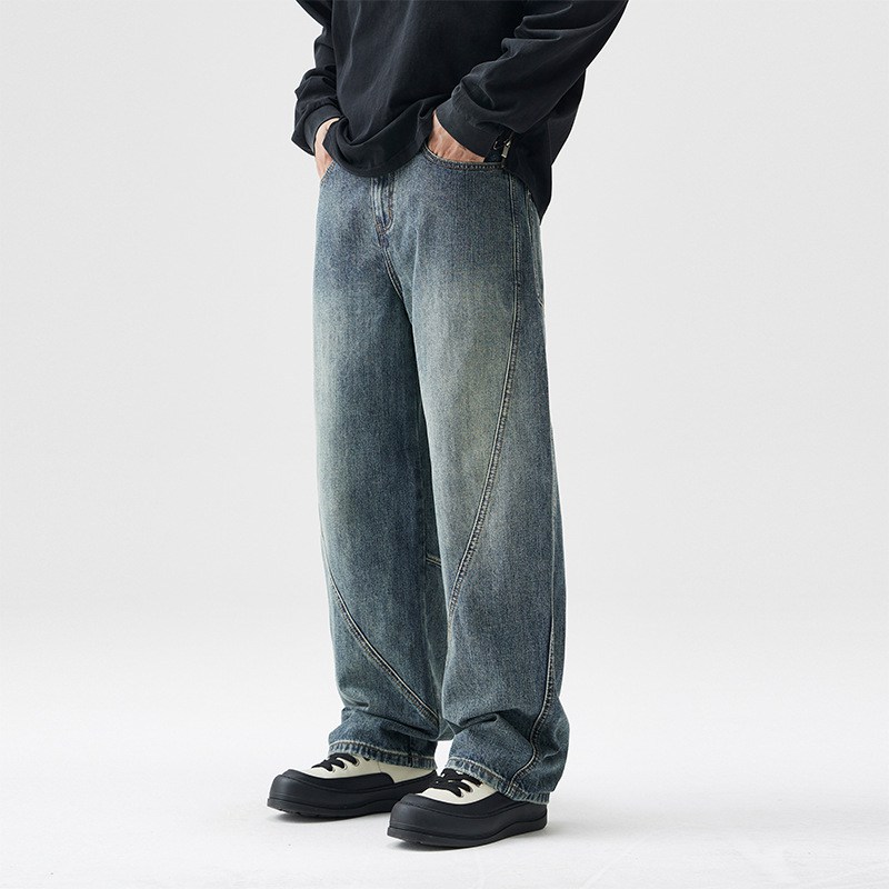 デニム バギーパンツ メンズ ヴィンテージ ジーンズ ワイドパンツ ルーズ デザイン性 S-4XL 大きいサイズ ゆったり Gパン おしゃれ ハイストリート ストリートモード 着痩せ 秋冬 男女兼用