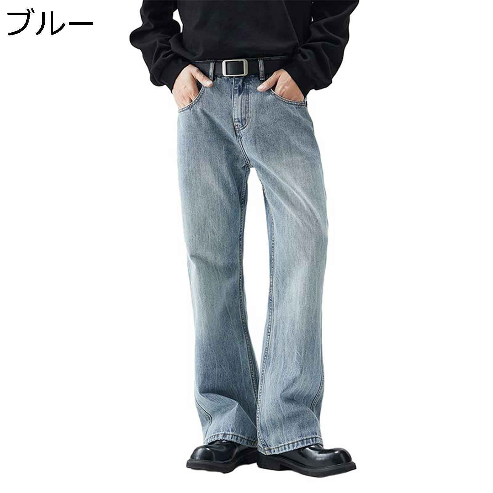 秋冬 デニムパンツ ルーズ ワイド メンズ ジーパン ヴィンテージ ストレート 大きいサイズ シューカット ブーツカット フレアパンツ ベルボトム ウォッシュ加工 ジーパン ゆったり ルーズ ハイストリート