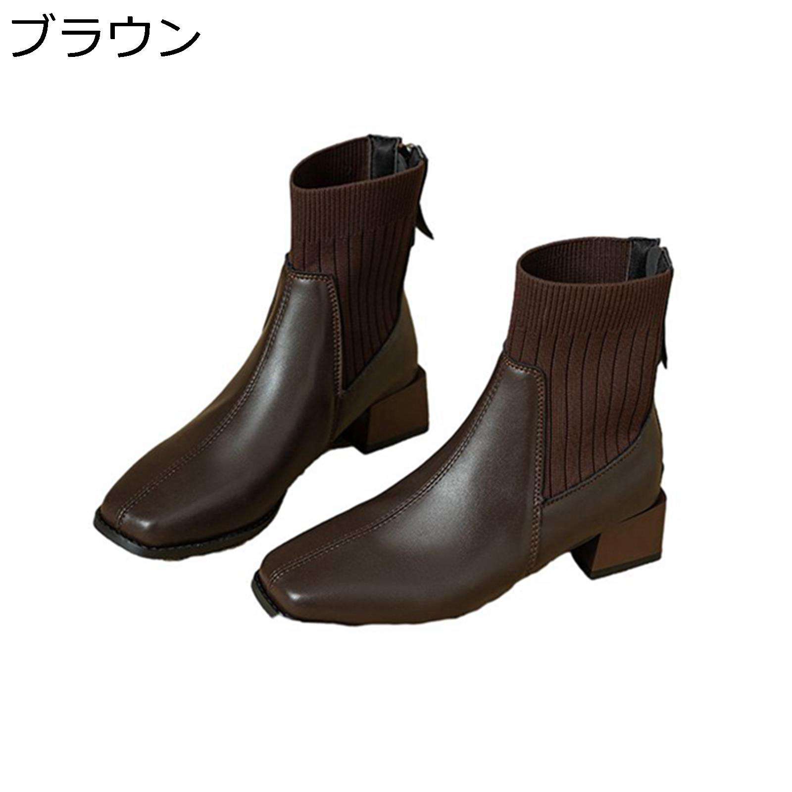 ブーティ レディース アンクルブーツ ショートブーツ 5cmヒール バックジップ スクエアトゥ 袴用ブーツ 合皮 安定感 秋用 歩きやすい 定番 滑り止め フェミニン ゆったり バイク用 パーティ ストリート