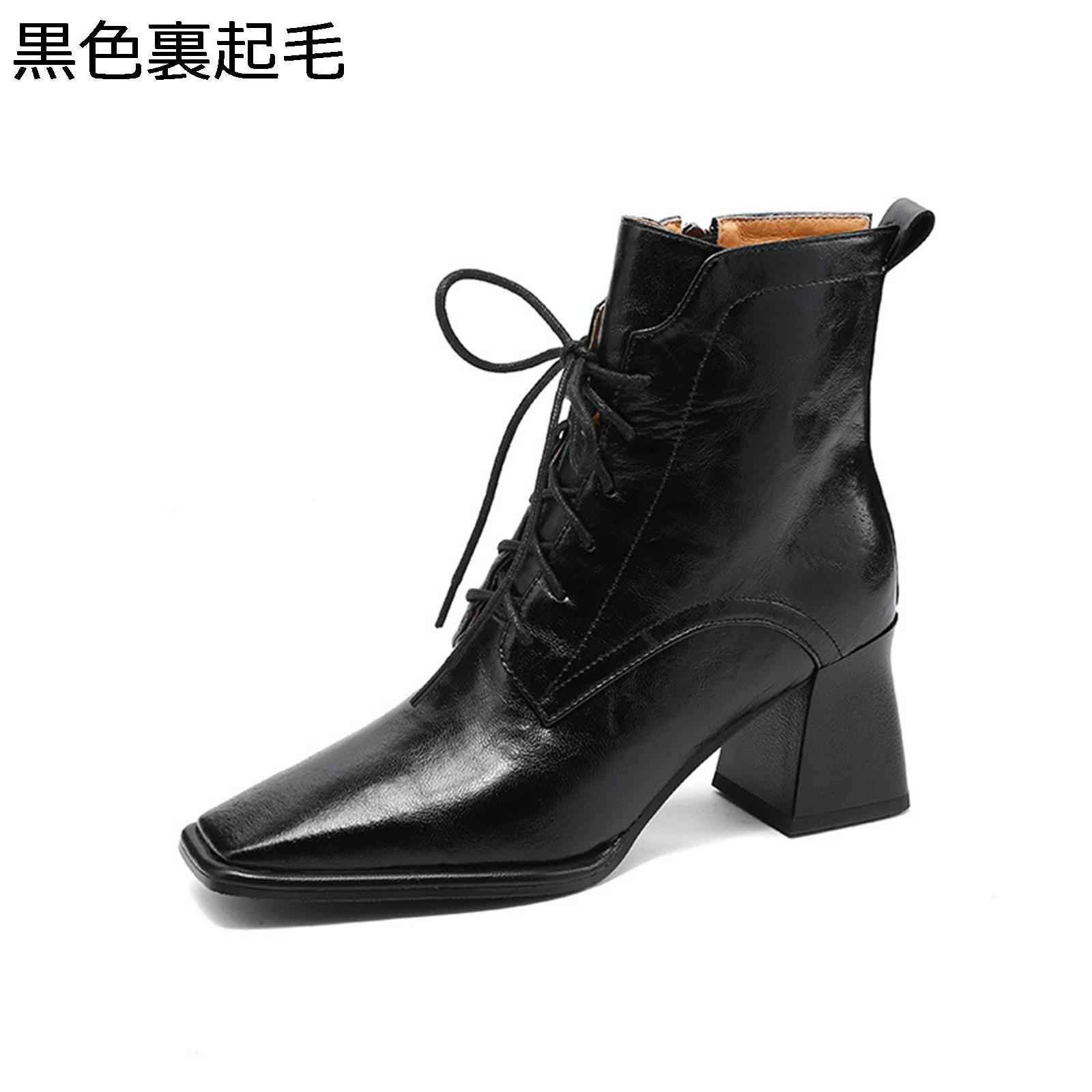 ショートブーツ 編み上げ レディース アンクルブーツ 秋冬 本革 シンプル チャンキーヒール スクエアトゥ 美脚 脚長 滑り止め ソフト おしゃれ 柔らかい コーデ 短靴 フォーマル オフィス 通勤通学