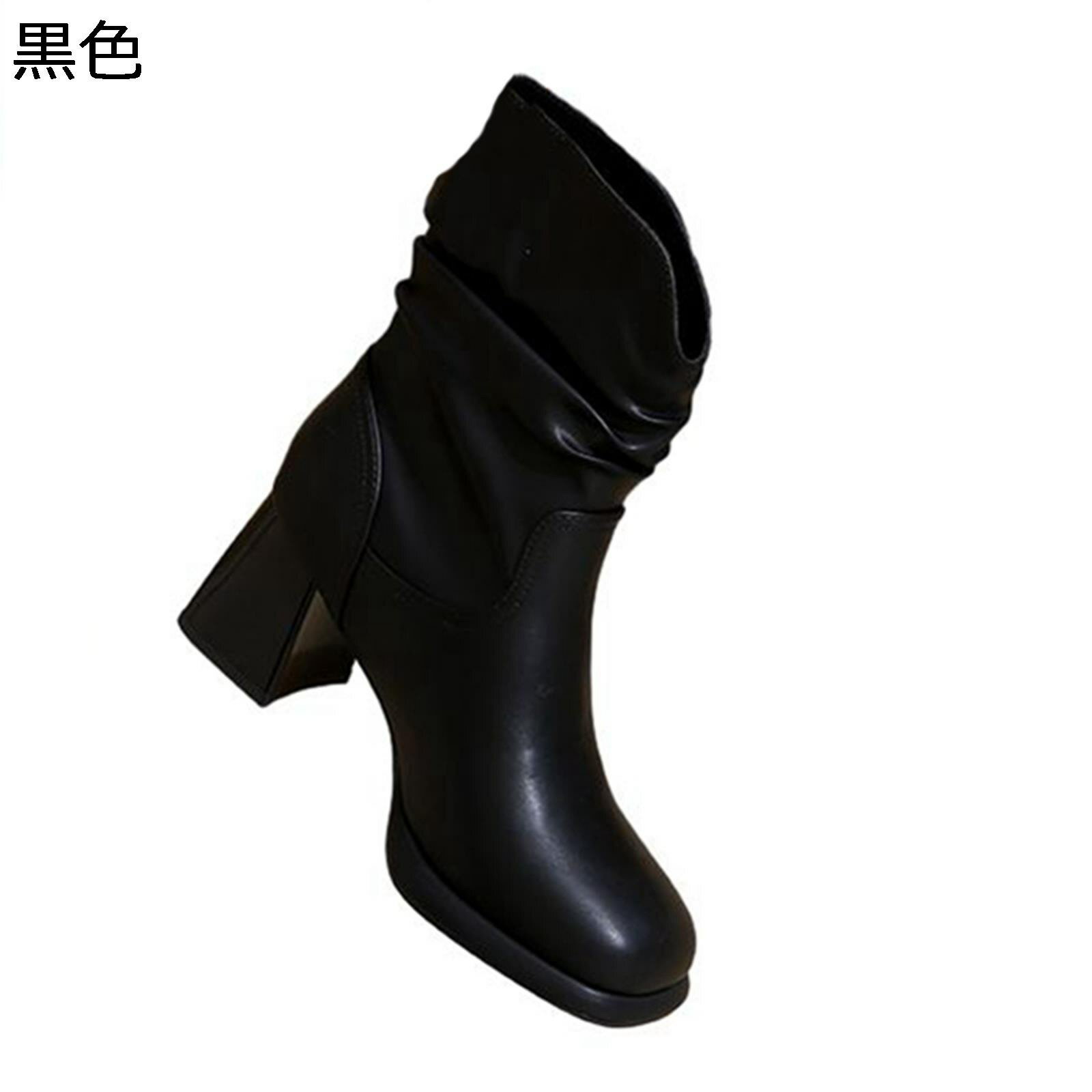 レディース アンクル丈 ショートブーツ 短靴 ミドル丈 くしゅくしゅ スクエアトゥ 太めヒール 6cm 袴用ブーツ 合成皮革 足細 コンフォート 秋冬 柔らか 滑り止め フェミニン フォーマル オフィス 通勤