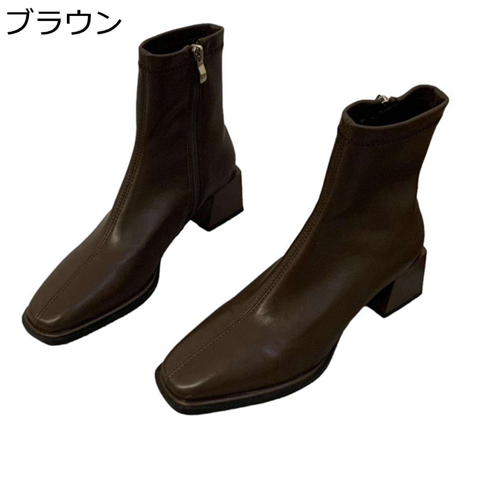 ストレッチブーツ レディース アンクル丈 ショートブーツ サイドジップ 6cmヒール ハイカット 袴用ブーツ PU 足細 着脱簡単 秋用 着回し 柔らか 防滑 ソフト かわいい フォーマル オフィス 通勤通学