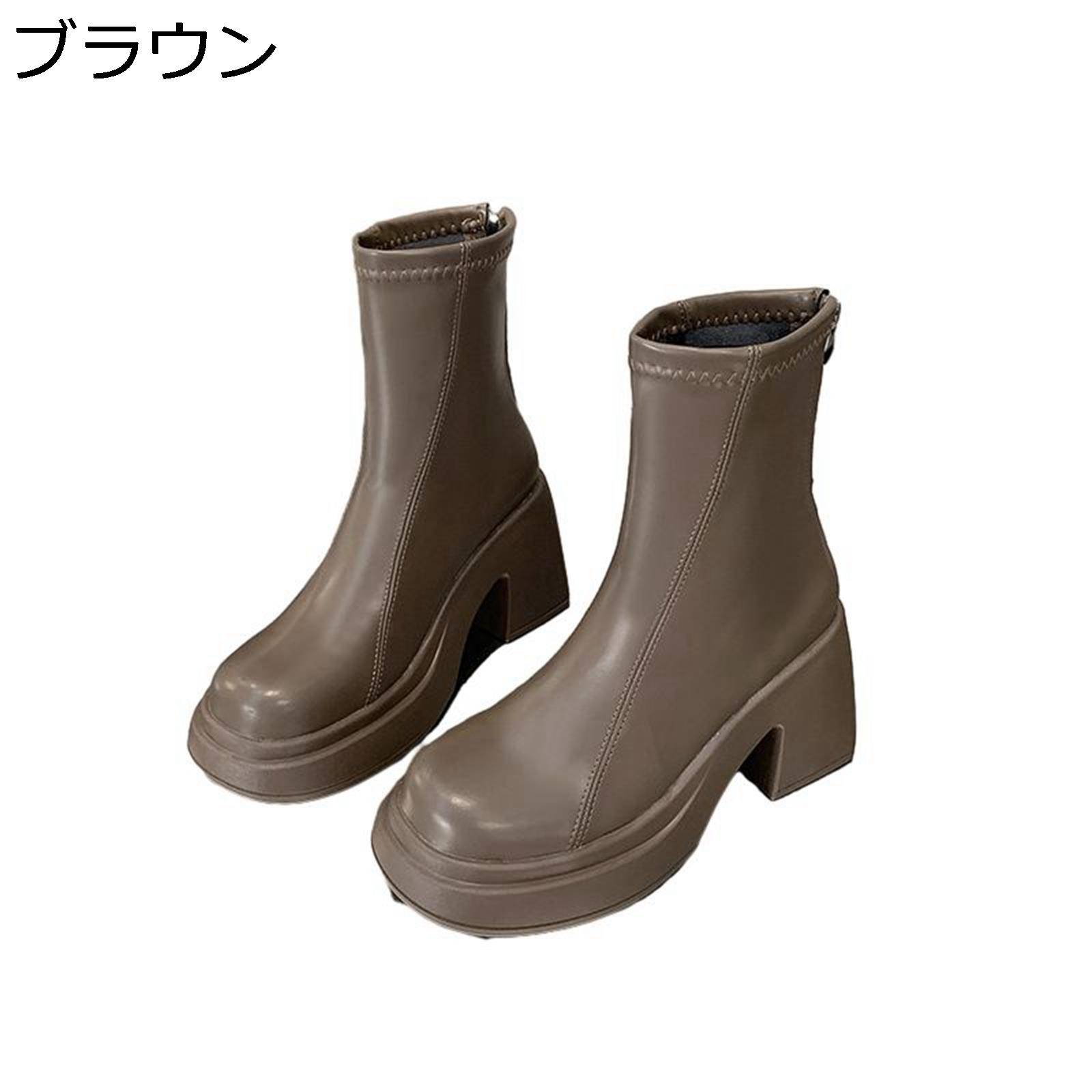 レディース 厚底 ショートブーツ ハイカット 袴用ブーツ PU アンクル丈 太めヒール 7cm バックジップ ストレッチ 安定感 秋冬 大人 幅広 滑り止め かわいい ガーリー ゆったり カジュアル 旅行