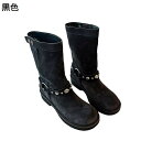 ジョッキーブーツ 厚底 ショートブーツ 短靴 ミドル丈 レディース バックル 袴用ブーツ スエード シンプル 脚長 秋冬 着回し 柔らか 滑り止め 可愛い ファッション 通学 カウボーイ デート カジュアル