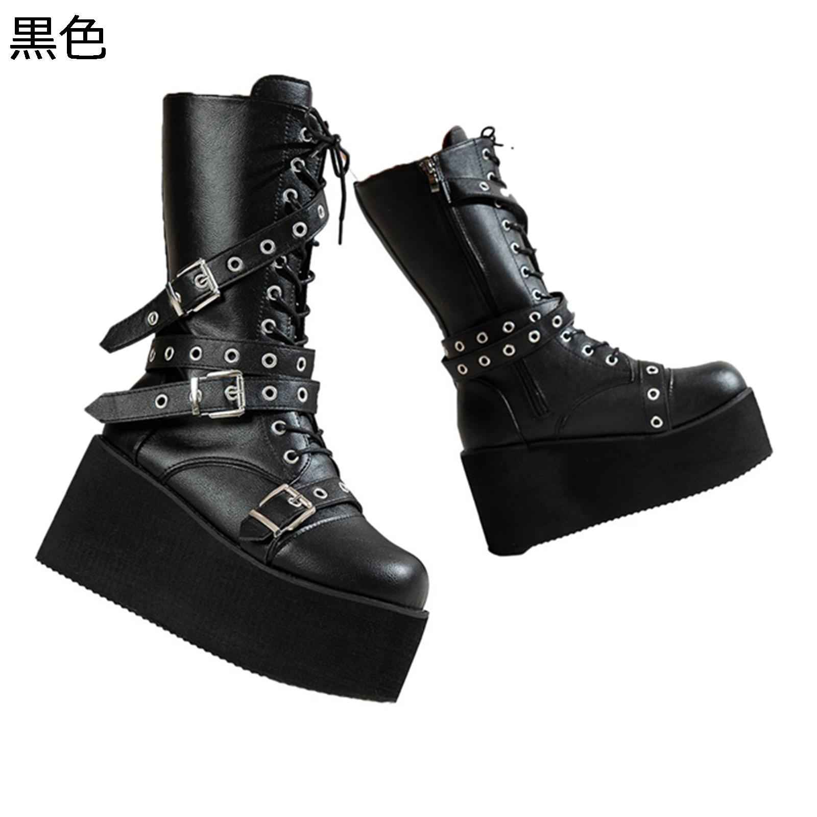 ジョッキーブーツ 厚底 パンク系ブーツ レディース 編み上げ プラットフォーム 袴用ブーツ 7cmアップ ストラップ 秋冬春 軽量 防滑 ゴムソール おしゃれ 柔らかい クラシック アメカジ 短靴 大きいサイズ