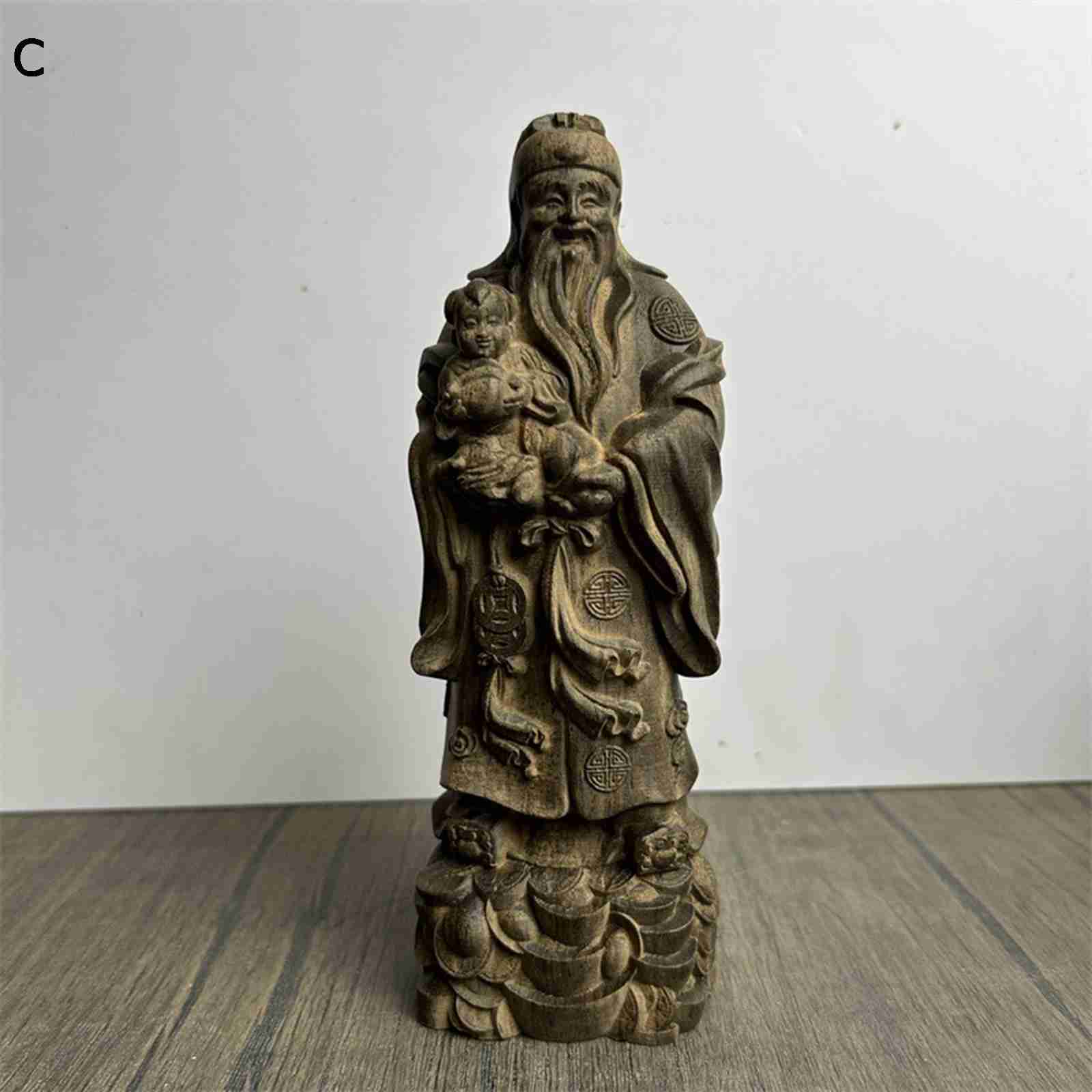 木彫りの仏像 福禄寿 仏像・開運縁起物・幸運置物 七福神の置物 福禄寿像 美術品 木製仏像 祈願 小 縁起置物 オブジェ 彫刻仏像・木彫り仏像・手彫り仏像 風水 お守り 鎮宅 運気アップ 新築祝い オフィス