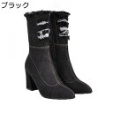 デニム ショートブーツ ポインテッドトゥ レディース サイドジップ ハイヒール 6.5cm ダメージ加工 アンクルブーツ 秋冬春 足細 防滑 ゴムソール 歩きや...