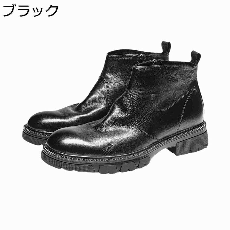 メンズ チェルシーブーツ ショートブーツ ビジネスブーツ サイドジップ 牛革 革靴 春夏秋冬 ハイカット 滑り止め 履き心地良い 外出 通学通勤 4CMヒール イングランド風 レトロ ワークブーツ
