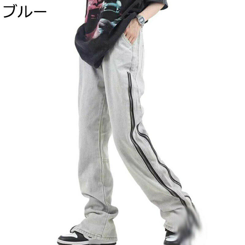 デニムパンツ サイドジッパー メンズ ジーパン ファション感 ストレートシューカット ブーツカット カジュアル レジャー 柔らかい ゆったり ジーンズ デザイン性 ヴィンテージ ハイストリート