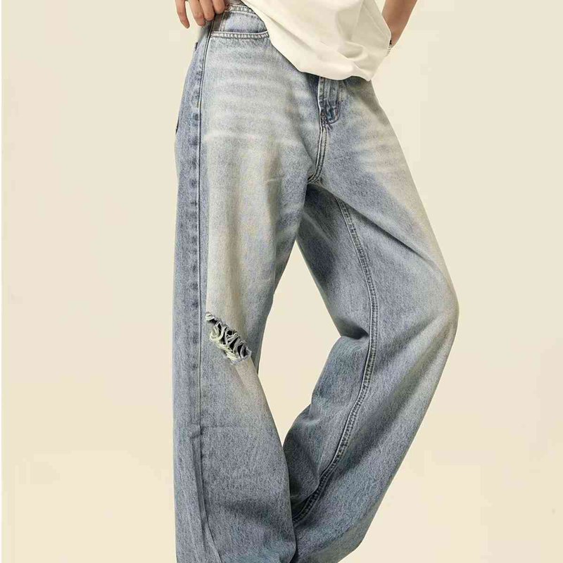 デニムパンツ ダメージ バギーパンツ メンズ ジーパン ウォッシュ シェービング加工 ヴィンテージ ゆったり ワイドパンツ ルーズ 街着 ジーンズ カジュアル ヒップホップ 男女兼用 ストリートモード