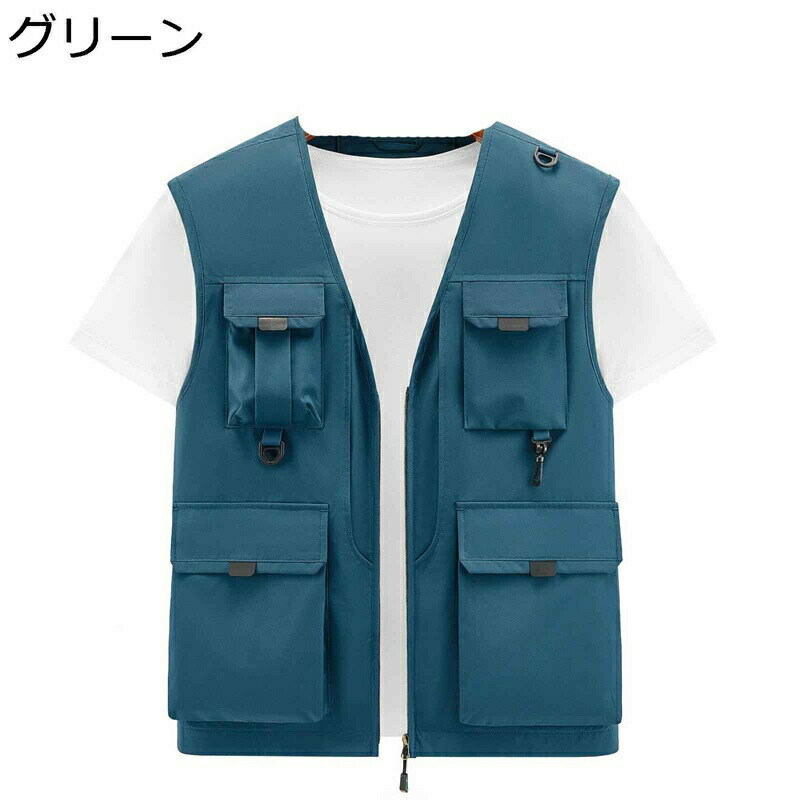 フィッシングベスト メンズ アウトドアベスト カメラマン ジレ チョッキ 重ね着 マルチポケット 軽い 通気性 ワークウェア 袖なし アウター カジュアル キャンプ 撮影 多機能 春夏秋用 無地