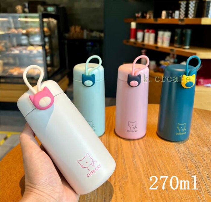 （超～かわいい）保温保冷 ミニ水筒 ステンレスボトル リラックス ピクルス マリモクラフト 270ml ポケトル プレゼント マシュマロポップ　パステルカラー　猫柄　ポケットステンレスボトル