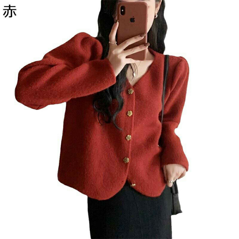 カーディガン 重ね着 花飾り 金属 ショート レディース ニット 暖かい ショール 長袖 Vネック 簡約 秋冬 前開き スエット セーター アウター かわいい おしゃれ トップス ゆる 職場 通勤 会社