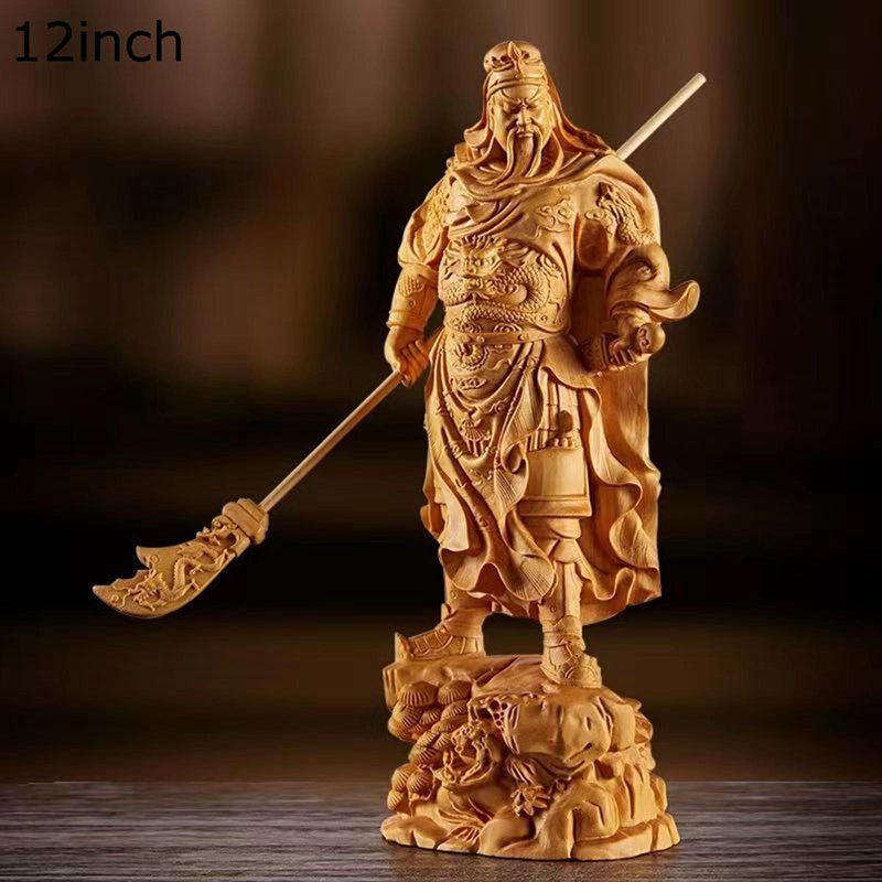 三国志 置物 関羽像 天然ツゲ木彫り 置物 雲長 中国伝統美術品 関羽像 武財神 義 青龍偃月刀 風水アイ..