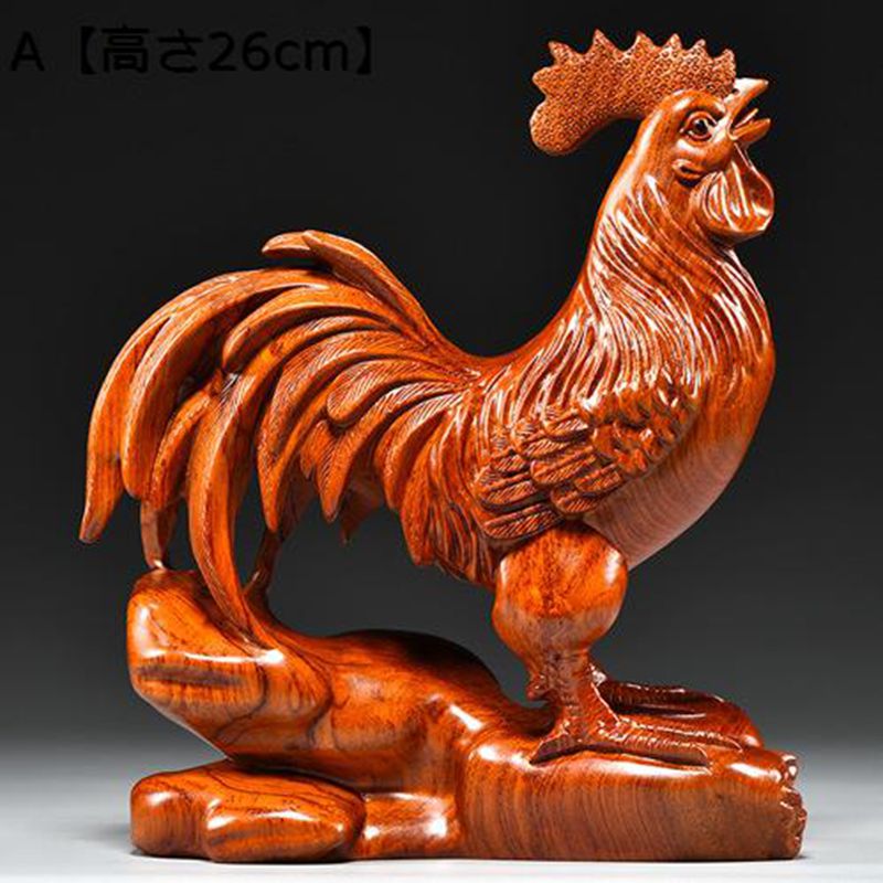 鷄の置物 雄鷄 酉 十二干支 動物彫像 黒檀木 デコレーション オブジェ 天然カリン材 鎮宅 招財 厄除け 開運 インテリア リアル 装飾用 風水 飾り物 机の装飾 風水グッズ 縁起物 開運 招福 風水置物 玄関置物