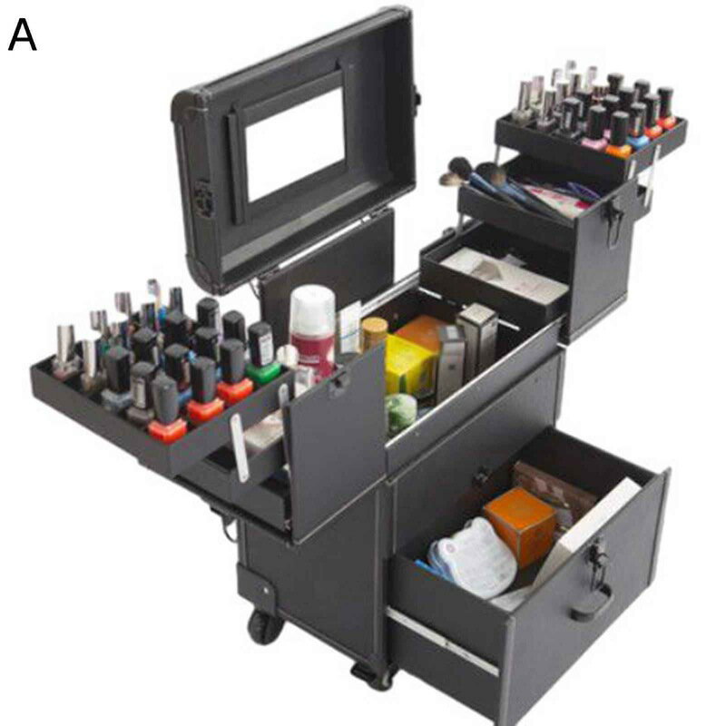 コスメボックス メイクケース コスメ収納 メイクボックス 化粧ボックス 美容師用 化粧品ケース 収納用 ツールボックス スーツケース型 キャスター付き 出張 通勤 防塵 携帯便利 防水 防湿