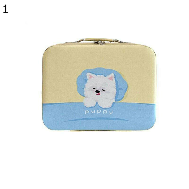 メイク用品ボックス 犬 猫 可愛い ミラー付き コスメ収納 化粧品入れ コスメボックス 持ち運び 化粧ボックス 化粧品いれボックス PUレザー 多機能 大容量 ボックス 便利グッズ 軽量 家用