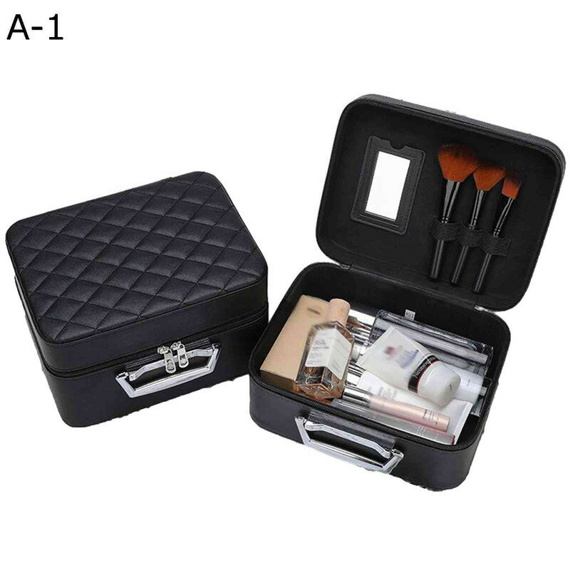 メイク用品ボックス コスメ収納 二段式構造 アーガイル柄 ポータブル ミラー付き 折り畳み式 化粧品入れ 化粧箱 メイクアップ コスメボックス 多機能 持ち運び...