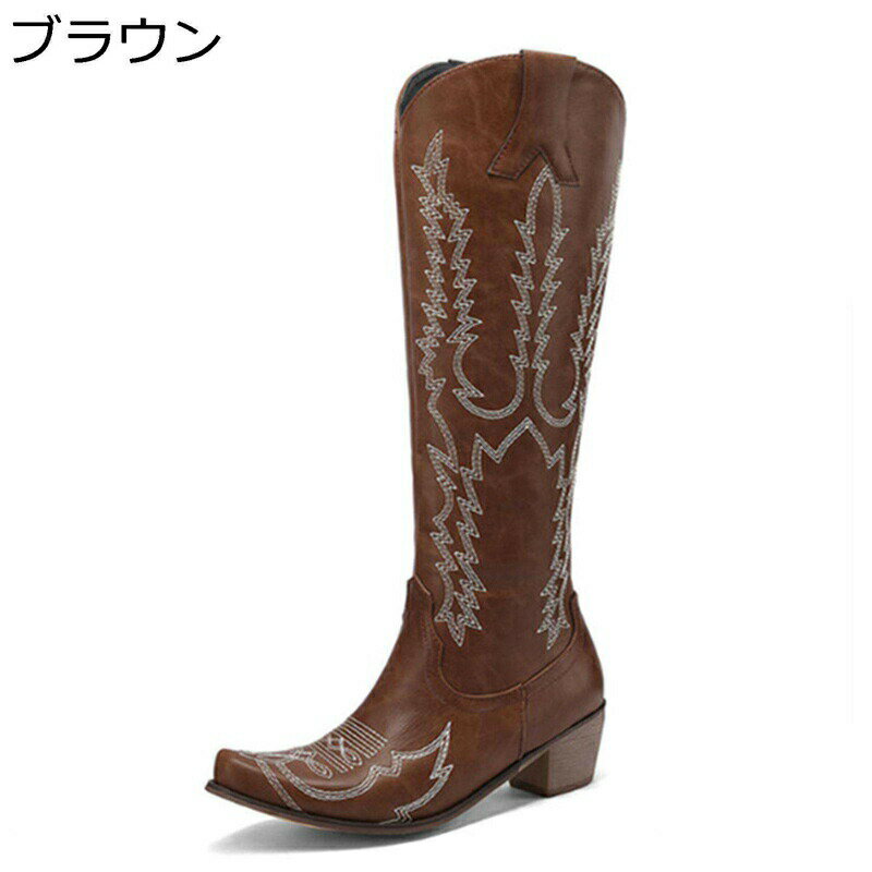 騎士ブーツ ウェスターブーツ ロングブーツ ヒール付き メンズ 刺繍 コスプレ カウボーイ 男性 防滑 通..