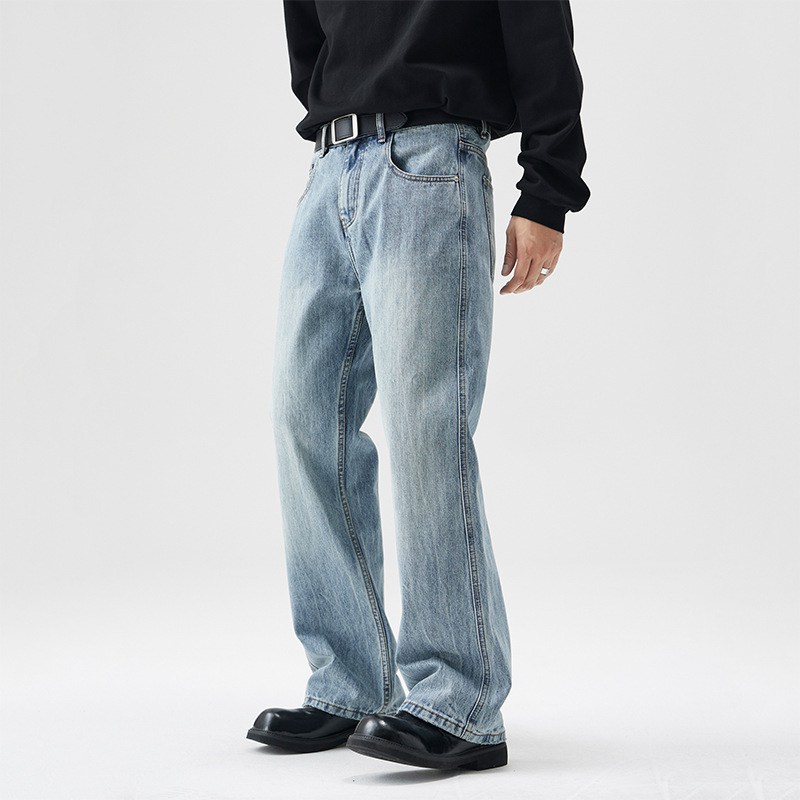 Gパン デニムパンツ ジーンズ 薄青 メンズ チノパンツ ゆったり ルーズ ヴィンテージ 大きいサイズ グラデーション レトロ 春 秋 カジュアル 着痩せ ゆったり 吸湿速乾 通気 冷え防止 通勤通学 日常 普段着