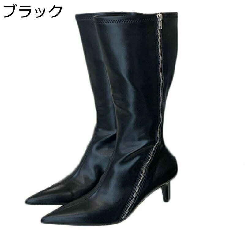 ロングブーツ レディース 袴ブーツ 合成皮革 長靴 ひざ丈 ポインテッドトゥ バックジップ 痩せ 安定感 5cmヒール 秋冬 柔らか かわいい ガーリー 防滑 ソフト カジュアル コスプレ 地雷 渋谷 原宿
