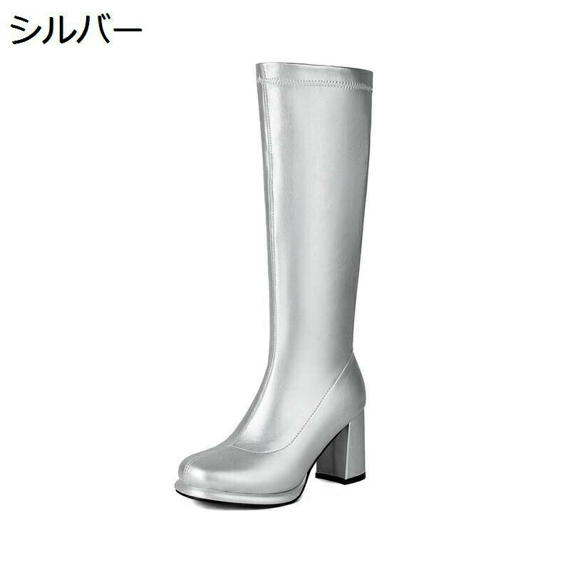 ロングブーツ レディース 膝高 厚底 ソックスブーツ 太めヒール 8cm 長靴 ブーティ 合成皮革 細身 美脚 秋冬春 大人 幅広 可愛い ファッション 防滑 ソフト ビッグサイズ ゆったり カジュアル フェス