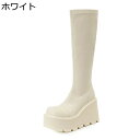 ロングブーツ レディース 厚底ブーツ ストレッチ 膝高 10cmアップ プラットフォーム 長靴 シンプル 脚長 秋冬 履きやすい 可愛い ファッション 防水防滑 ウェッジ 小さいサイズ パーティー 細身 演出