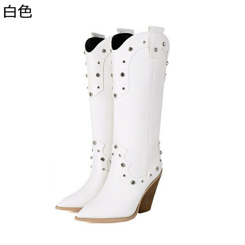 膝下 ロングブーツ レディース ウェスタンブーツ 袴ブーツ 秋冬 ポインテッドトゥ 9.5cmヒール 騎士靴 軽量 コンフォート 大きいサイズ 防滑 歩きやすい 脱げない かわいい パンク ハロウィン 旅行 長靴