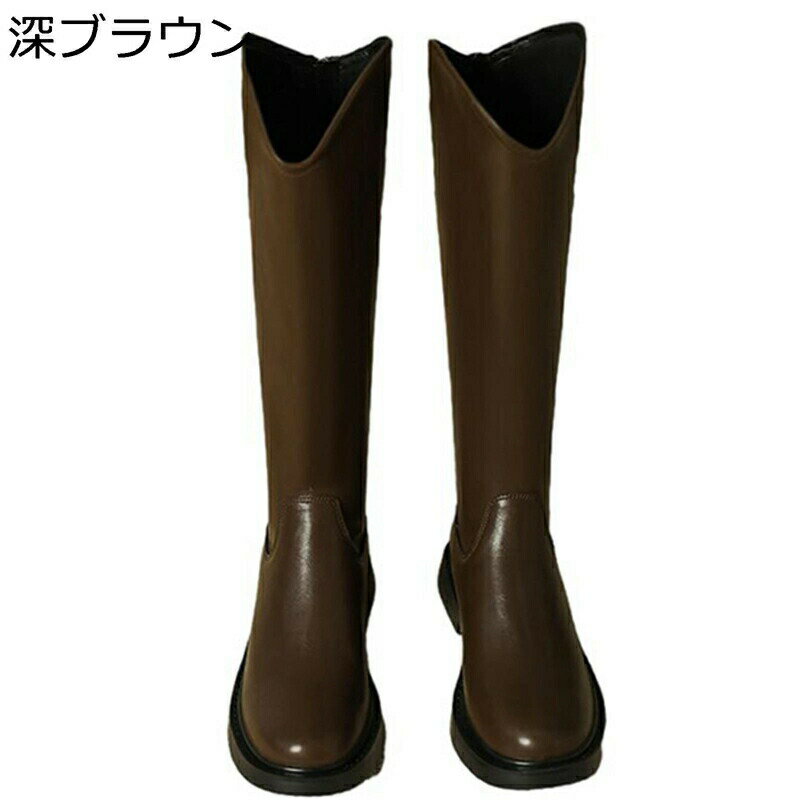 ロングブーツ レディース 袴ブーツ PU 膝丈 ロング vカット フラット バックジップ 足細 軽量 秋冬春 落ちにくい おしゃれ かわいい ガーリー 防水 防滑 大きいサイズ パーティ ストリート